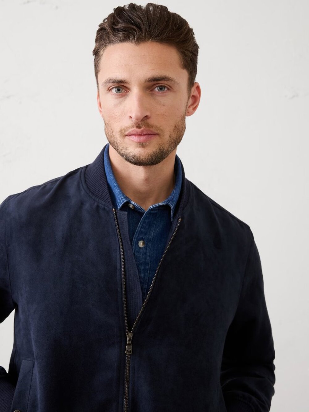 Banana Republic Vegan Suede Bomber - Navy Blue - Men's Medium